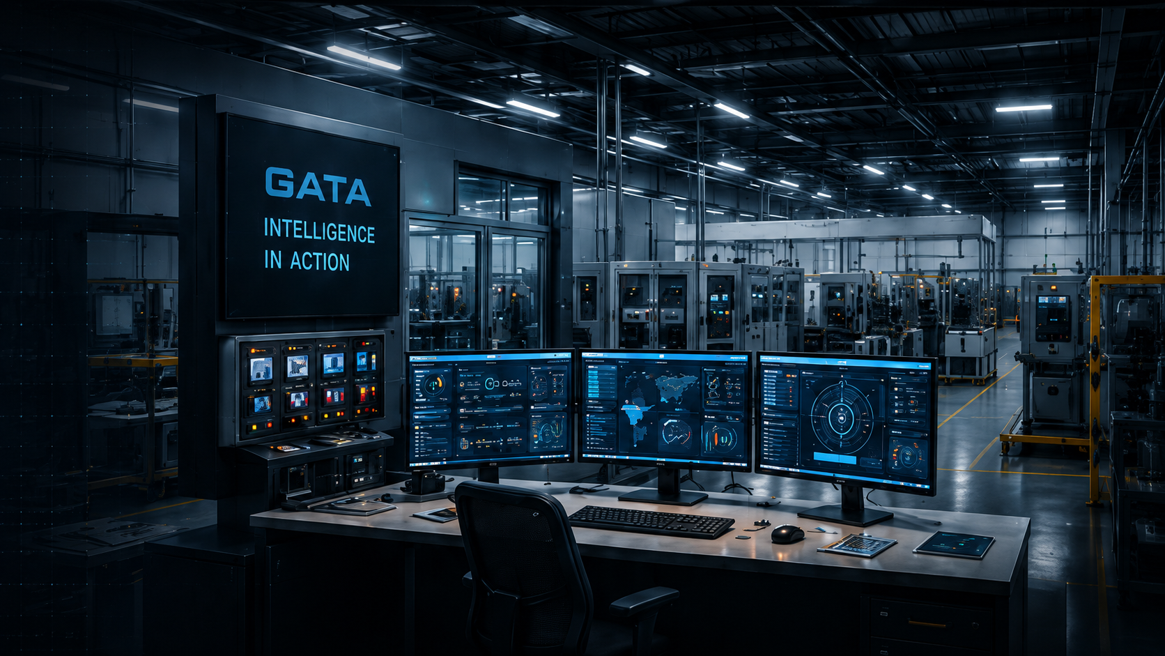 Engineer monitoring an industrial control room