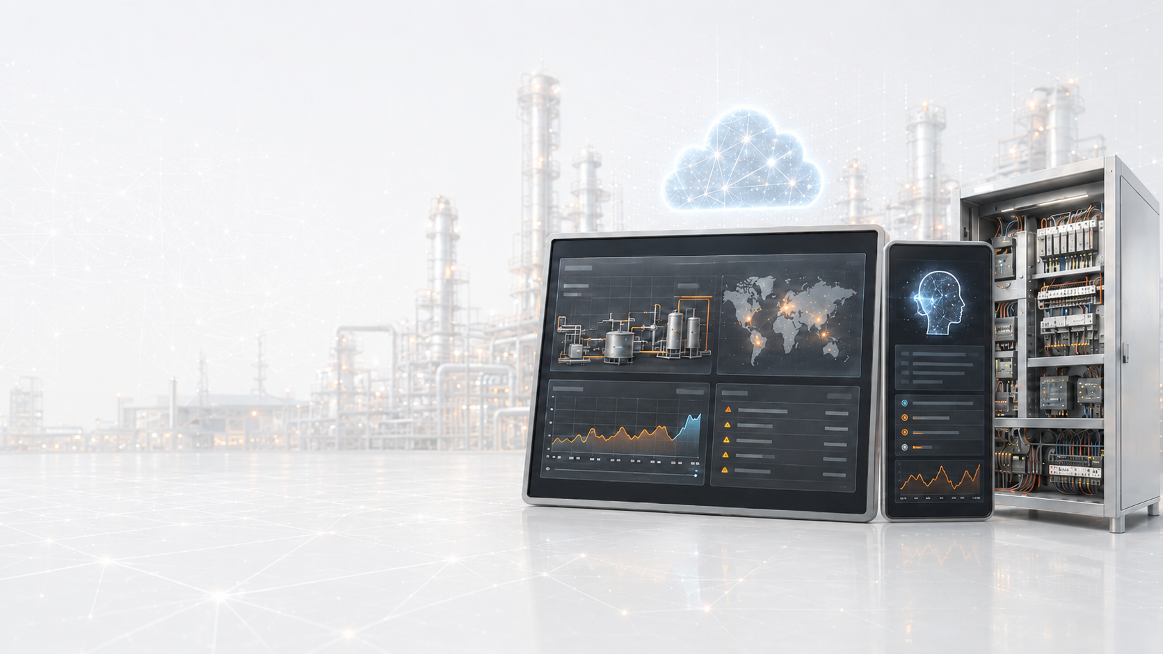 GATA industrial monitoring dashboard alongside a control panel
